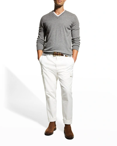 Shop Brunello Cucinelli Men's Cashmere V-neck Sweater In Cg217 Med Grey