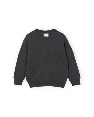 Shop Burberry Boy's Alven Logo Embossed Sweater In Charcoal Melange
