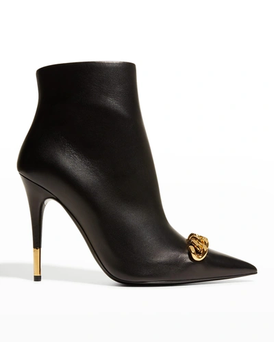 Shop Tom Ford Chain Zip Leather Booties In Black - U9000