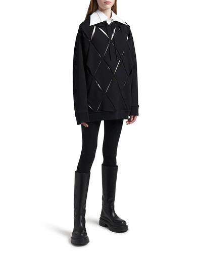 Shop Valentino Diamond Cutout Hooded Sweatshirt In Black