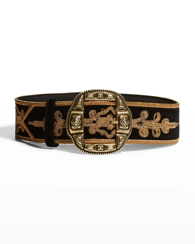 Shop Etro Embroidered Decorative Buckle Belt In Nero