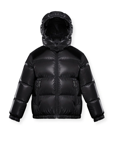 Shop Moncler Girl's Chouelle Laque Logo Quilted Hooded Puffer Jacket In 999 Black