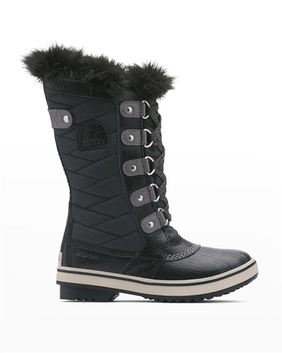 Shop Sorel Kid's Tofino Ii Tall Hiking Boots With Fur-trim In Black Quarry