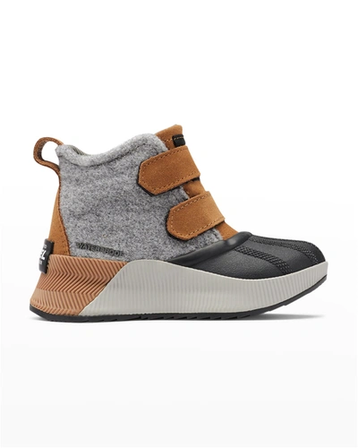 Shop Sorel Kid's Out N About Classic Grip-strap Boots In Camel Brown Black