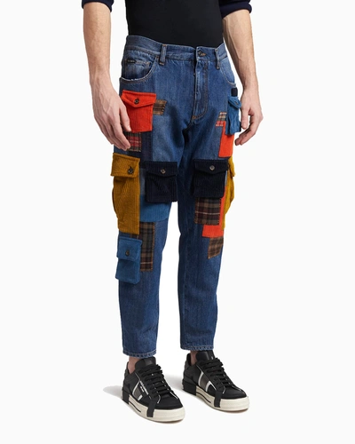 Shop Dolce & Gabbana Men's Multi-pocket Patched Jeans In Miscellany