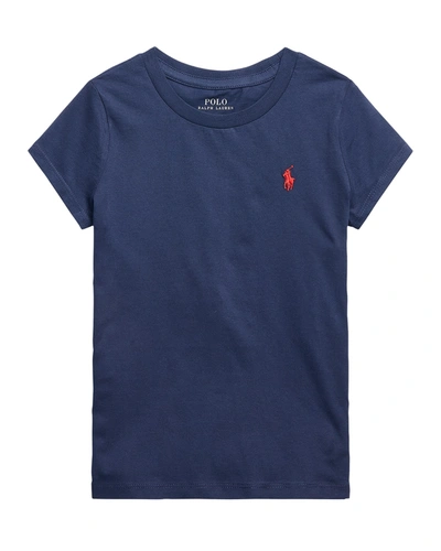 Shop Ralph Lauren Girl's Logo Embroidered T-shirt In Blue
