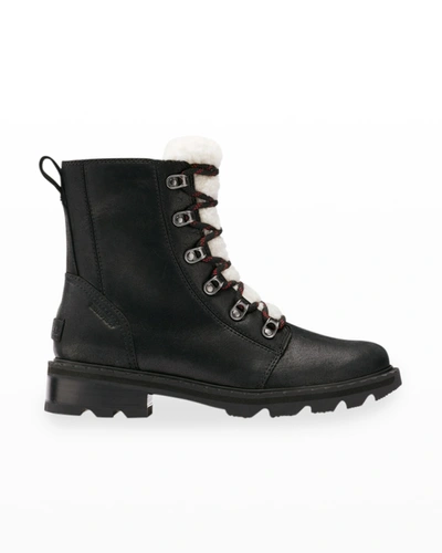 Shop Sorel Lennox Shearling Winter Combat Boots In Black Nocturnal R