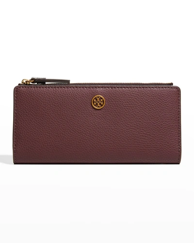 Shop Tory Burch Walker Leather Slim Zip Wallet In Dark Rhubarb