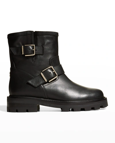 Shop Jimmy Choo Youth Ii Leather Short Biker Boots In Black