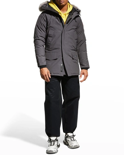 Shop Canada Goose Men's Langford Arctic-tech Parka Jacket With Fur Hood - Fusion Fit In Graphite
