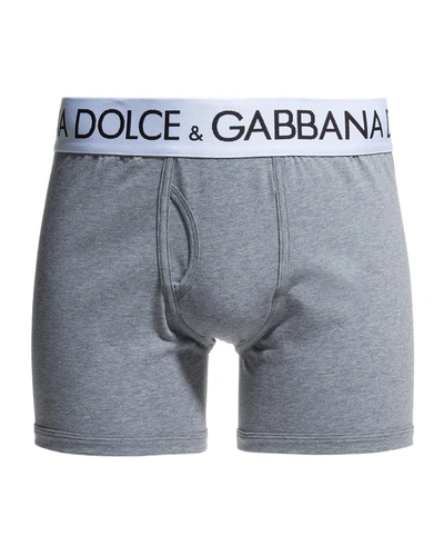 Shop Dolce & Gabbana Men's Long Logo Boxers In Mel Grey