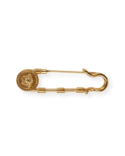 Shop Versace Medusa Safety Pin In Tribute Gold