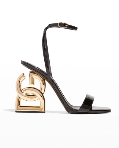 Shop Dolce & Gabbana 105mm Patent Iconic Dg Heel Sandals In Black