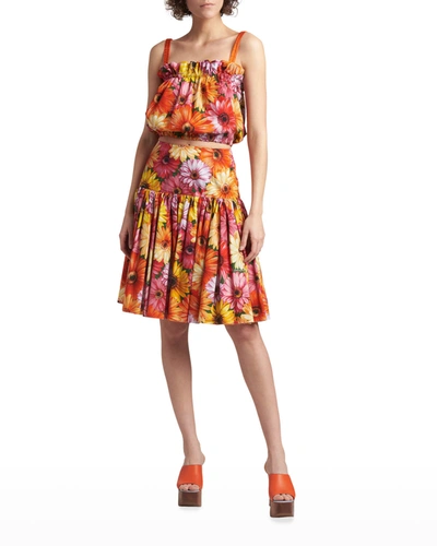 Shop Dolce & Gabbana Floral-print Poplin Flounce Skirt In Multiprint