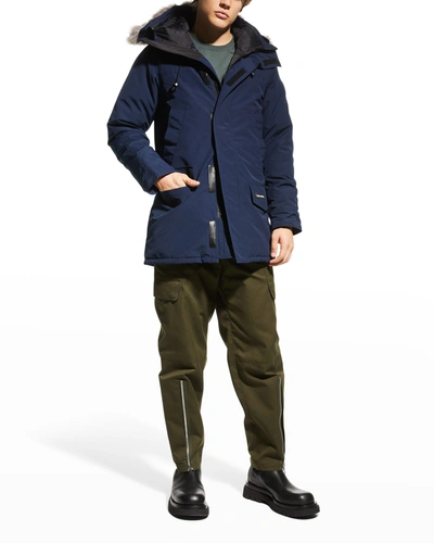 Shop Canada Goose Men's Langford Arctic-tech Parka Jacket With Fur Hood - Fusion Fit In Atlantic Navy