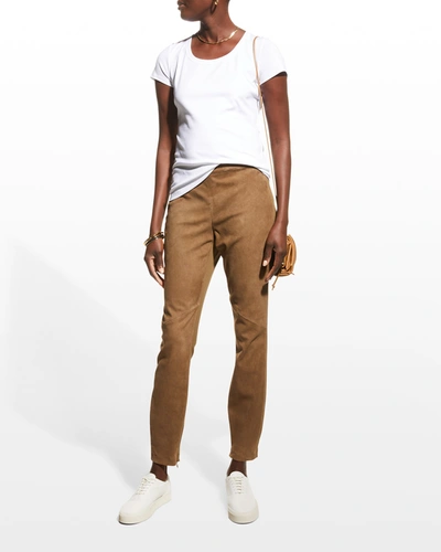 Shop Lafayette 148 Murray Suede Front Skinny Pants In Ashwood
