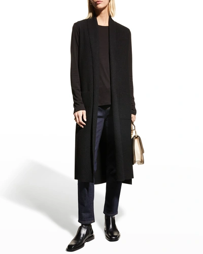 Shop Eileen Fisher Petite Boiled Wool Long Shawl-collar Vest In Black