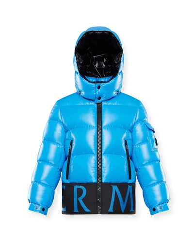Shop Moncler Boy's Pervin Contrast Logo Quilted Jacket In 72k Blue
