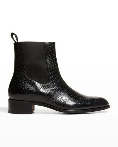 Shop Tom Ford Men's Alligator-print Chelsea Boots In Black