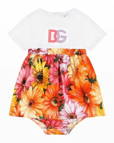 Shop Dolce & Gabbana Girl's Combo Dress W/ Daisy Print In S9000 Gerber Pop