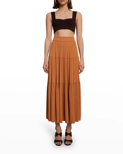 Shop A.l.c Thea Pleated Midi Skirt In Cashew