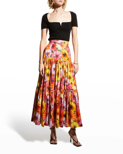 Shop Dolce & Gabbana Floral-print Tiered Maxi Skirt In Multiprint