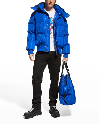 Shop Alexander Mcqueen Men's Graffiti-logo Puffer Jacket In Azul