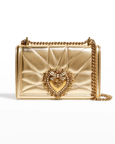 Shop Dolce & Gabbana Devotion Medium Quilted Metallic Chain Shoulder Bag In Gold