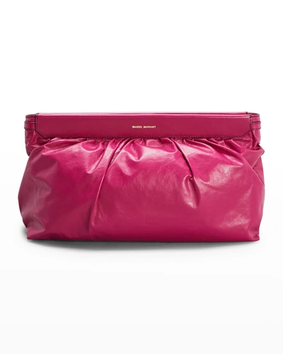Shop Isabel Marant Luz Ruched Calfskin Clutch Bag In 40fa Fuchsia