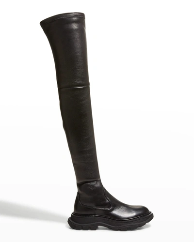 Shop Alexander Mcqueen Tread Slick Over-the-knee Boots In 1000 Black Black