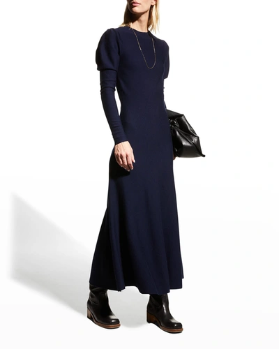 Shop Gabriela Hearst Hannah Puff-sleeve Wool-cashmere Maxi Dress In Dark Navy