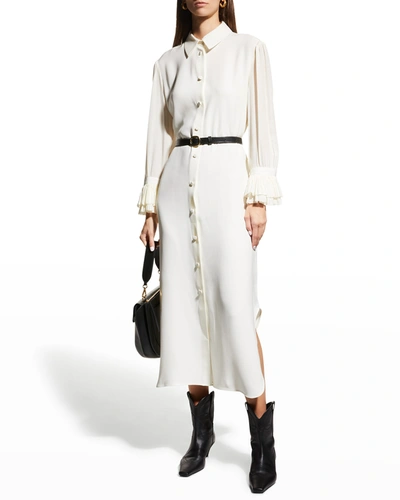 Shop Khaite Mari Button-down Silk Midi Dress In Ivory