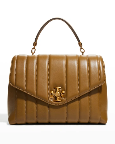 Shop Tory Burch Kira Quilted Top-handle Satchel Bag In Toasted Sesame