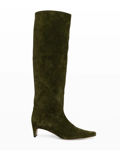 Shop Staud Wally Suede Patchwork Tall Boots In Olive