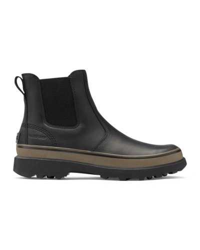 Shop Sorel Men's Caribou Leather Chelsea Boots In Black, Mud