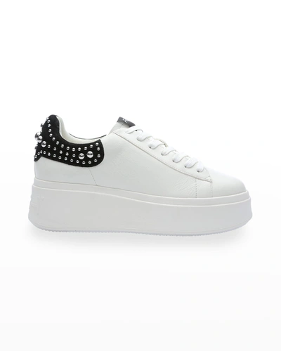 Shop Ash Moby Stud Bicolor Leather Platform Sneakers In White/black