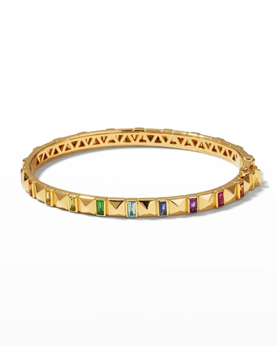 Shop Harwell Godfrey 18k Yellow Gold Pyramid Baguette Bangle With Sapphires