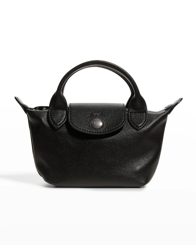 Shop Longchamp Le Pliage Cuir Small Crossbody Bag In Black