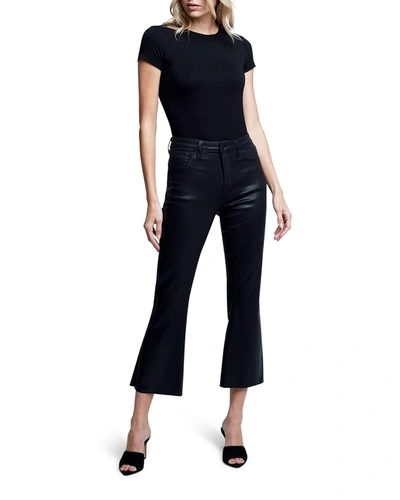 Shop L Agence Kendra High-rise Crop Flare Jeans In Noir Coated