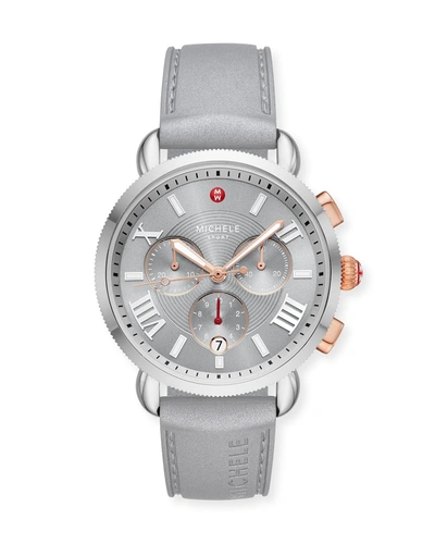 Shop Michele Sporty Sport Sail Two-tone Watch With Silicone Strap, Slate
