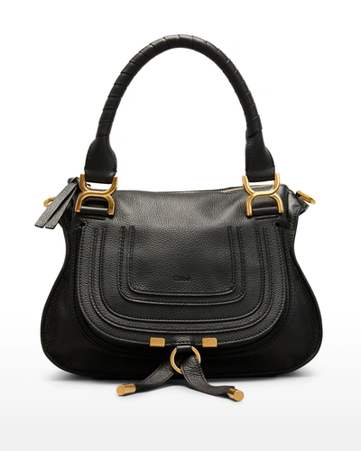 Shop Chloé Marcie Small Leather Satchel Bag In Black