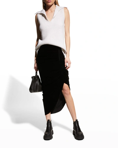 Shop Veronica Beard Herst Velvet Midi Skirt In Black