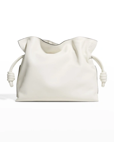 Shop Loewe Flamenco Drawstring Knot Clutch Bag In Soft White