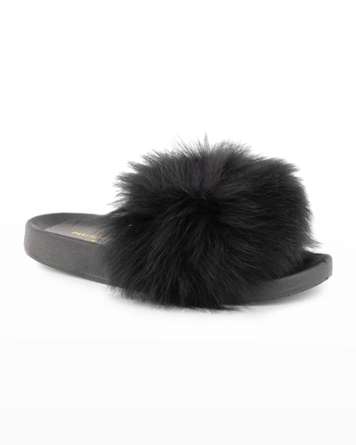 Shop Patricia Green Foxy Pom Slippers In Natural Brown