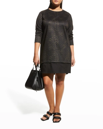 Shop Finley Plus Size Madison Animal-print Ponte Dress In Brownblack