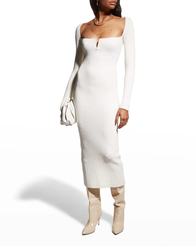 Shop Galvan Freya Ribbed Midi Dress In White