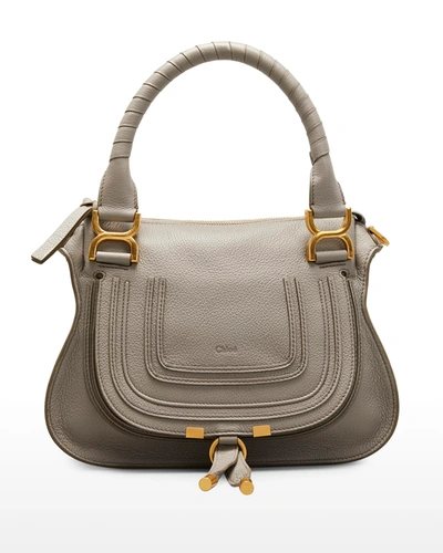 Shop Chloé Marcie Small Leather Satchel Bag In Cashmere Grey