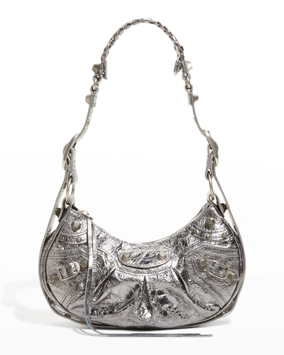 Shop Balenciaga Cagole Xs Metallic Stud Hobo Shoulder Bag In 8103 Silver