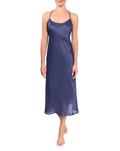 Shop Everyday Ritual Sloan T-back Satin Nightgown In Saphire
