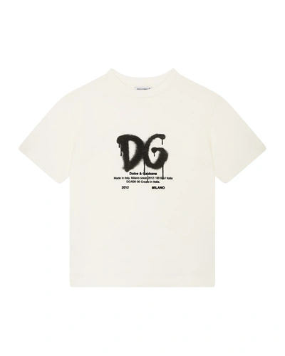 Shop Dolce & Gabbana Boy's Drip Logo Cotton T-shirt In Ha3bn White